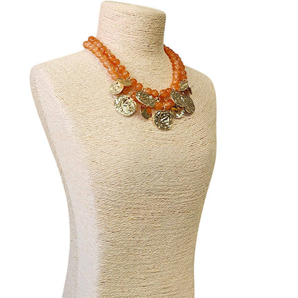 Gold Coin Medallion Necklace | Carnelian | Bead | Fall Boho