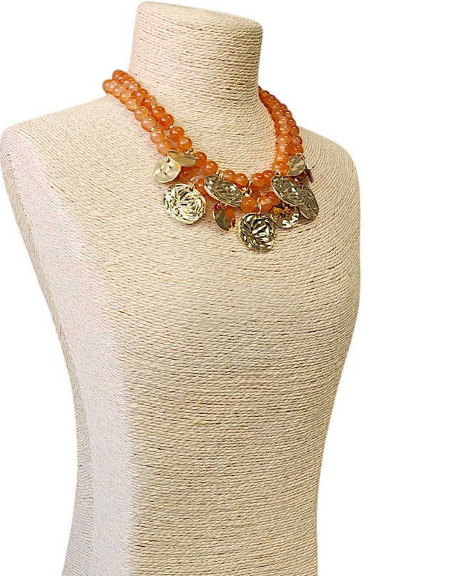 Gold Coin Medallion Necklace | Carnelian | Bead | Fall Boho