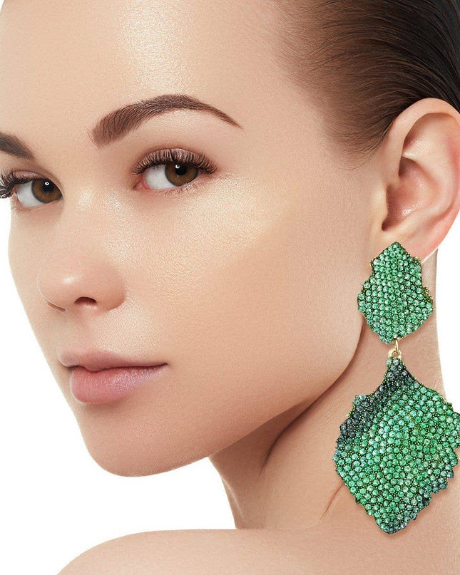 Drop Brilliant Green Pave Stone Petal Earrings