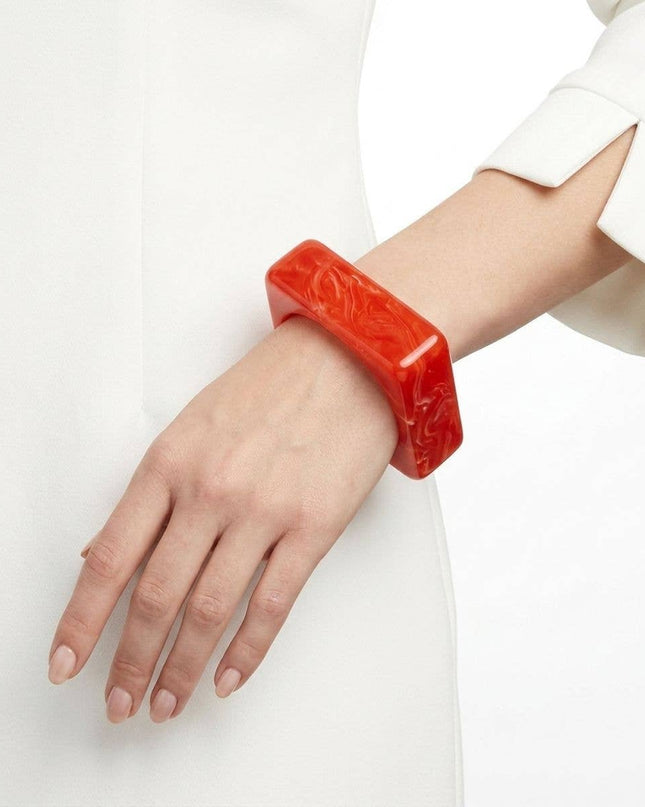 Bangle Coral Red Marbled Square Retro Bracelet