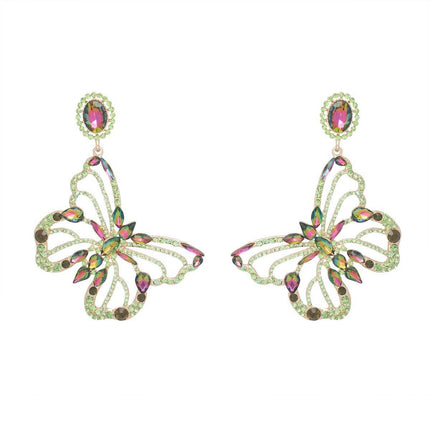 Dangle XL Pink Green Glam Butterfly Post Earrings