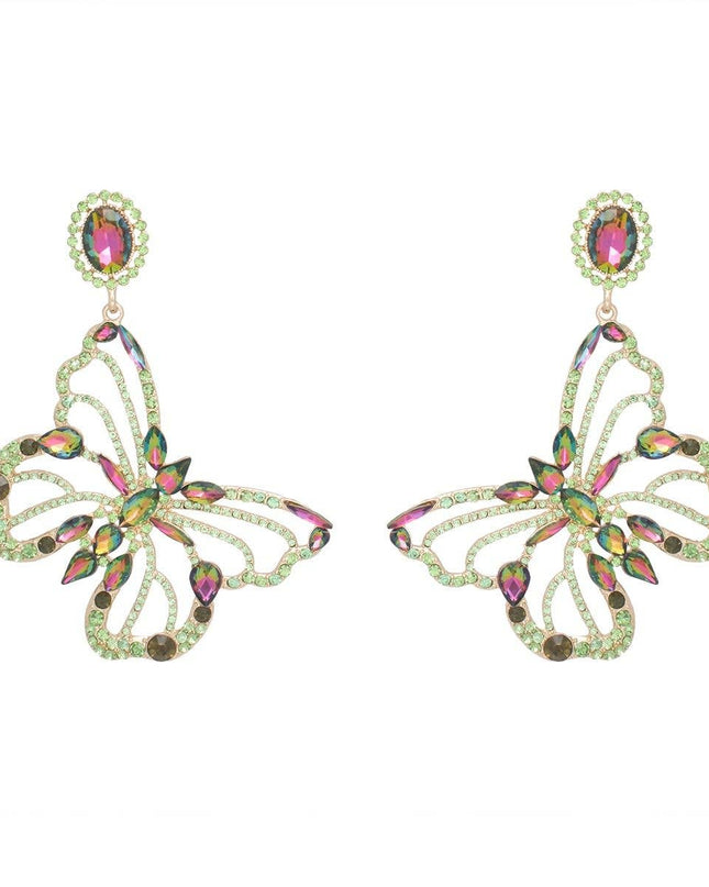 Dangle XL Pink Green Glam Butterfly Post Earrings