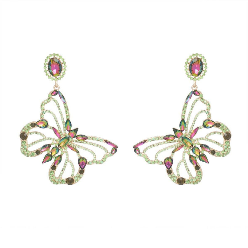 Dangle XL Pink Green Glam Butterfly Post Earrings