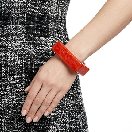 Bangle Coral Red Marbled Square Retro Bracelet