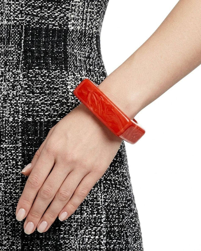 Bangle Coral Red Marbled Square Retro Bracelet
