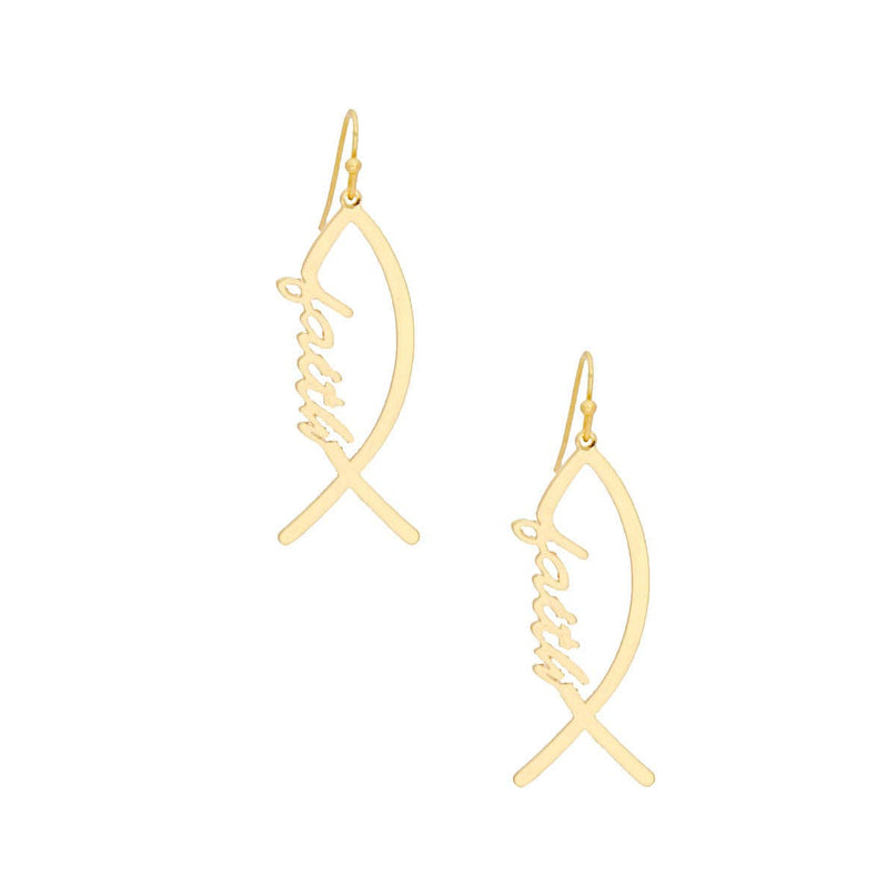 Fish Hooks Faith Fish Gold Earrings for Women