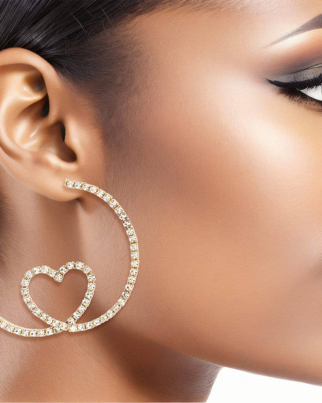 Hoop Gold Pave Looped Heart Memory Wire Earrings