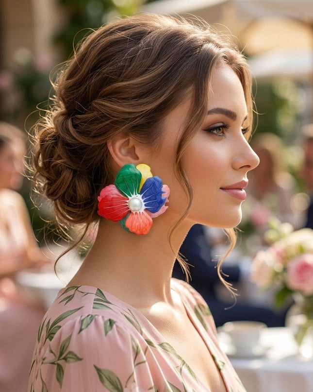 Multi Oversized Stud Painted Petal Flower Earrings