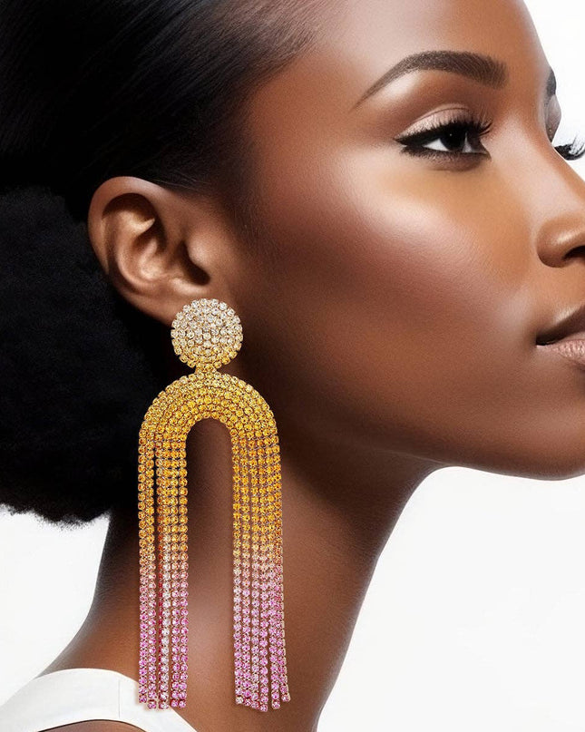 Fringe Sunset Pave Long Arched Earrings for Women