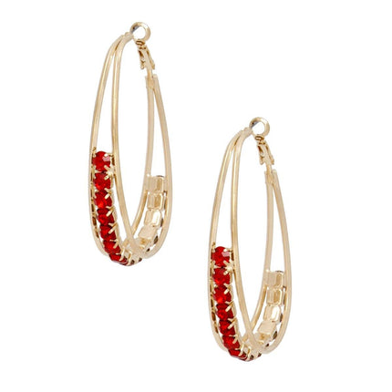 Hoops Oval Gold Split Red Rhinestone Earrings