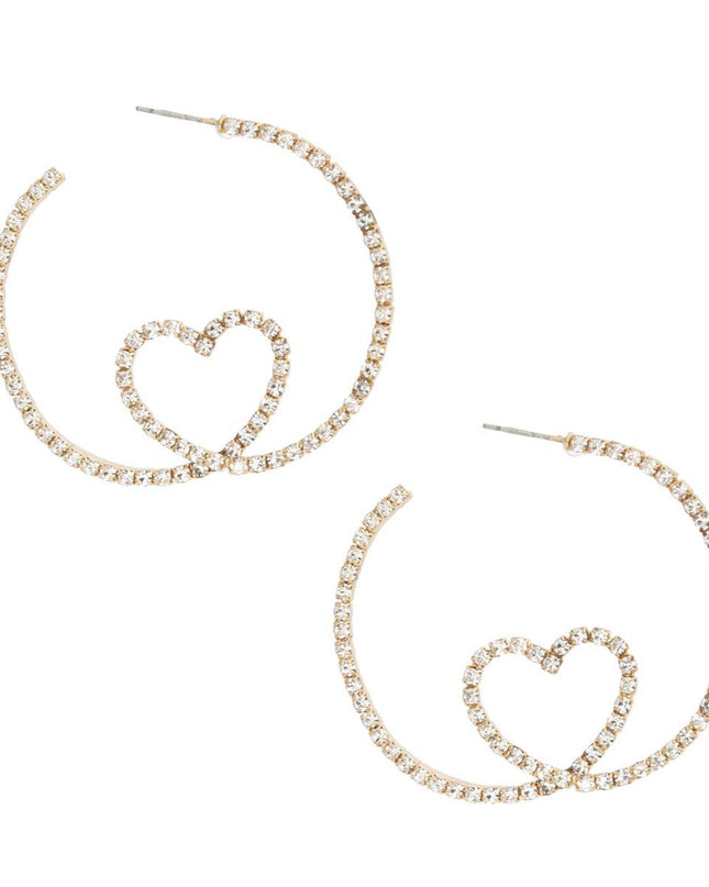 Hoop Gold Pave Looped Heart Memory Wire Earrings