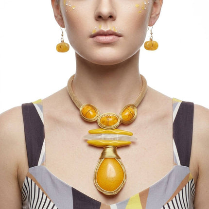 Mustard Yellow Teardrop Pendant Handmade Necklace