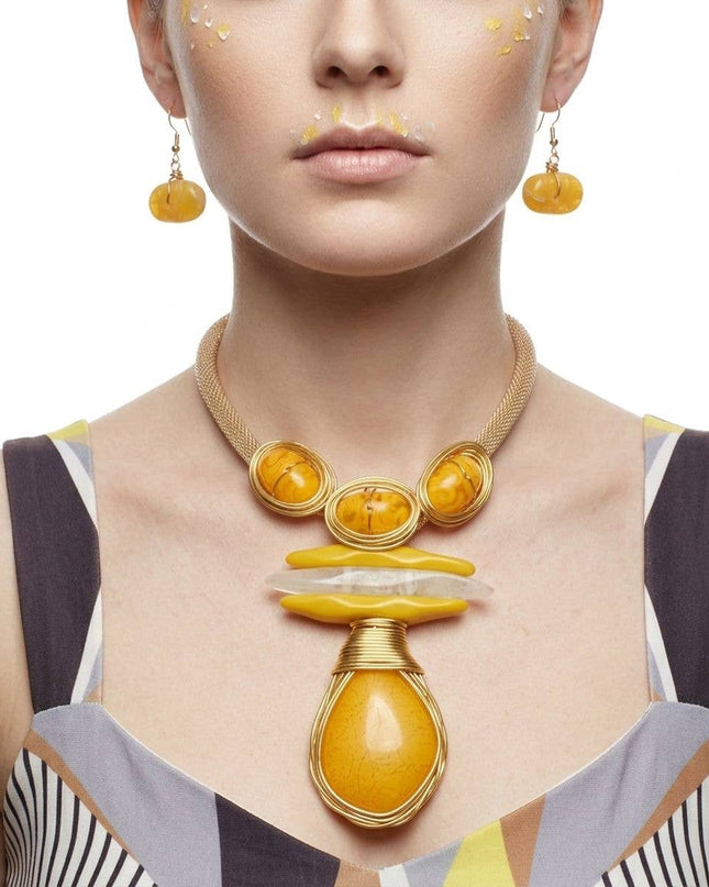 Mustard Yellow Teardrop Pendant Handmade Necklace