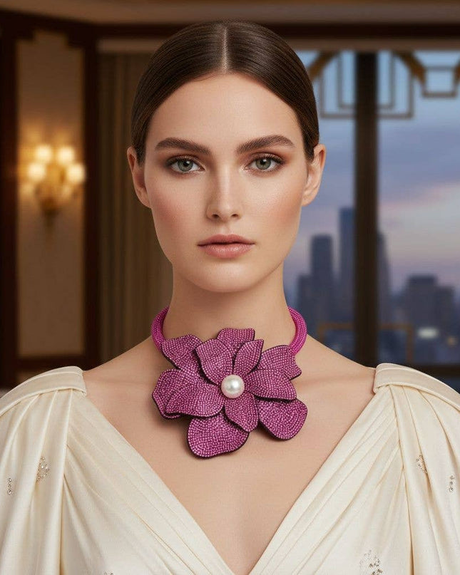 Brilliant Fuchsia Blooming Flower Choker Necklace