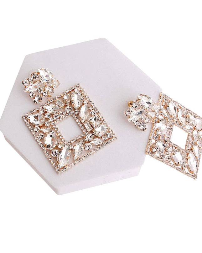 Elegant Gold Crystal Square Earrings