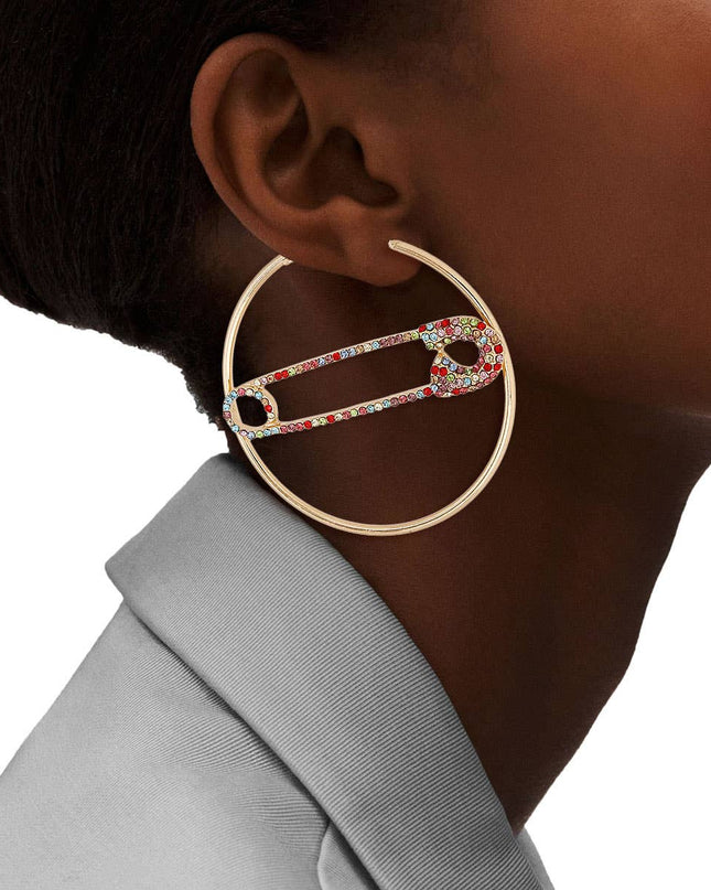 Multi Color Stone Safety Pin Hoops