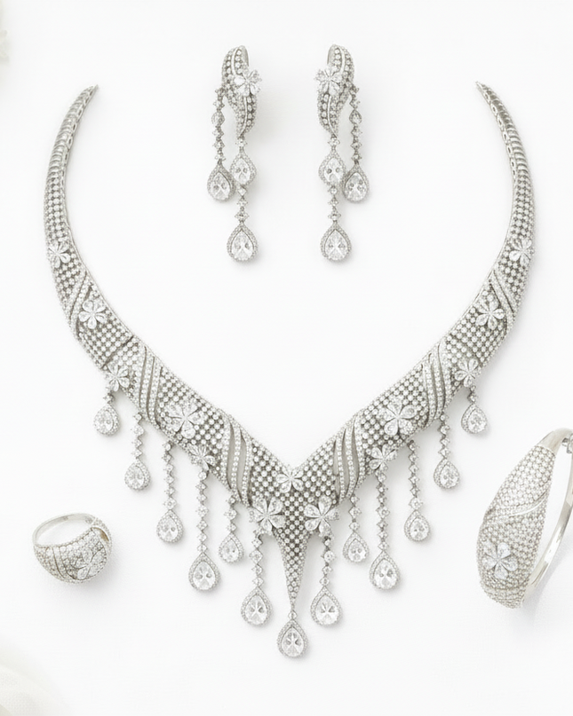 Regal Cascade Zirconia Bridal Jewelry Set –