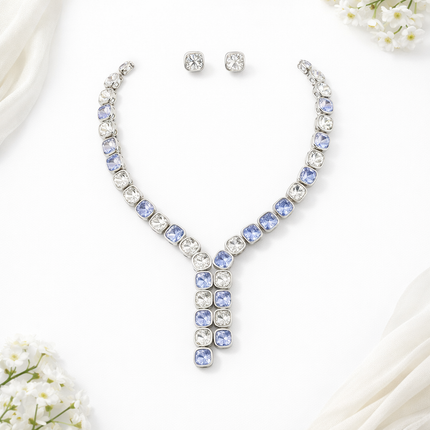Aureline Blue and Clear Zirconia Jewelry Set – Silver Finish