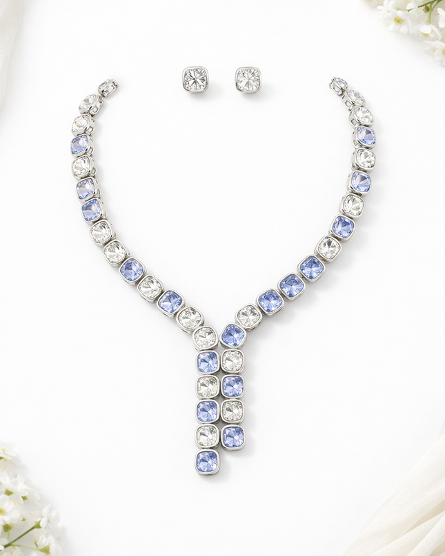 Aureline Blue and Clear Zirconia Jewelry Set – Silver Finish