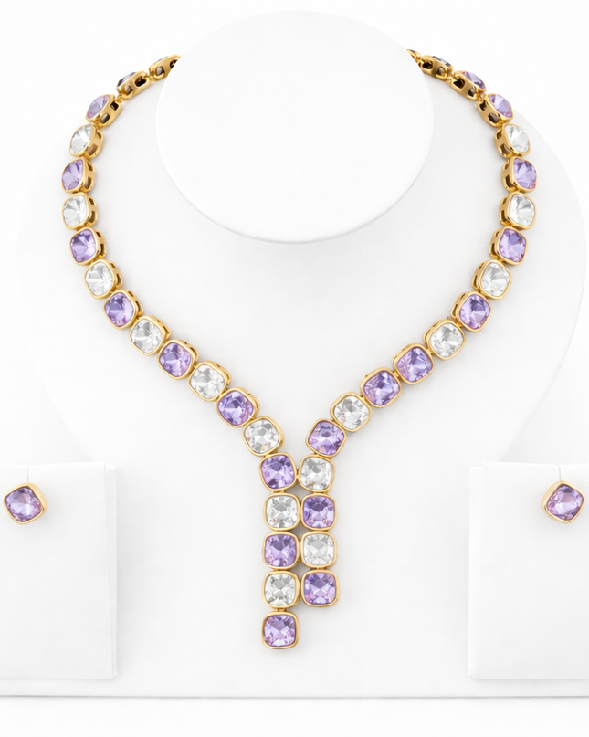 Maribel Amethyst Zirconia Jewelry Set – Gold Finish