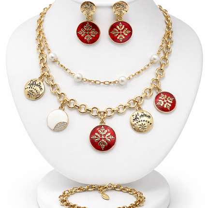 Elegant Gold & Enamel Charm Jewelry Set