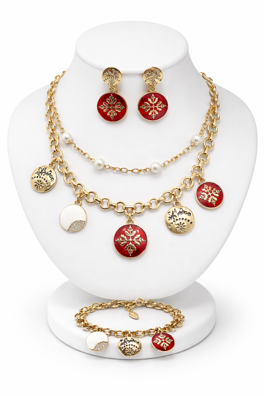 Elegant Gold & Enamel Charm Jewelry Set