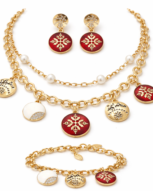 Elegant Gold & Enamel Charm Jewelry Set