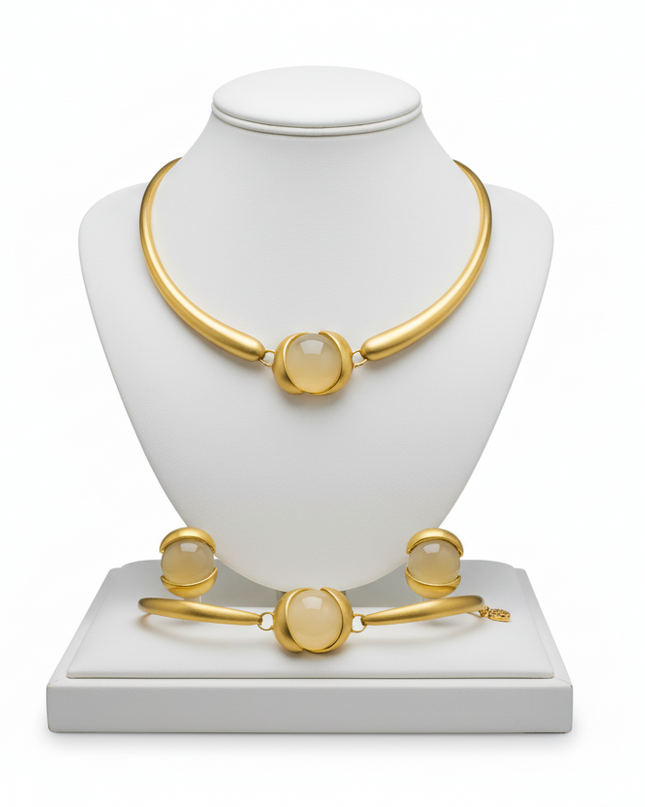 Elegant Gold & Moonstone-Inspired Jewelry Set