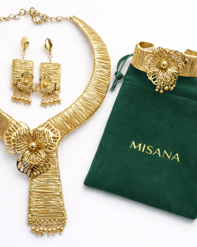 Golden Orchid Wire-Work Jewelry Set