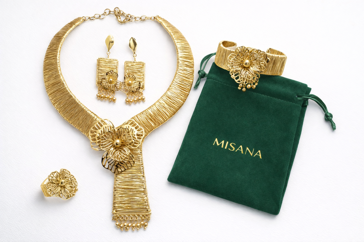 Golden Orchid Wire-Work Jewelry Set