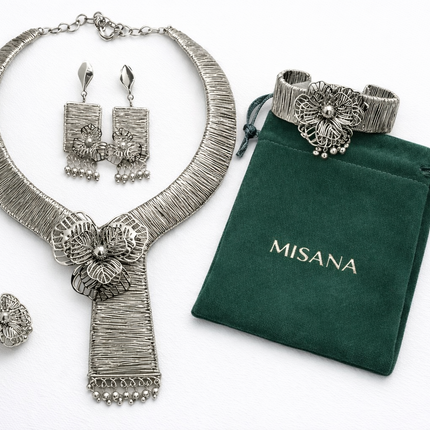 Silver Orchid Wire-Work Jewelry Set