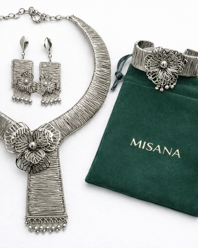 Silver Orchid Wire-Work Jewelry Set