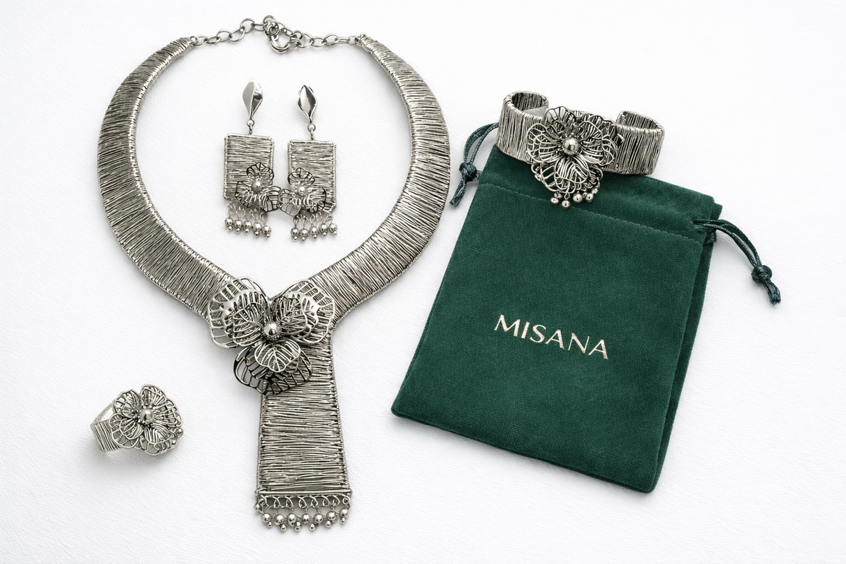 Silver Orchid Wire-Work Jewelry Set
