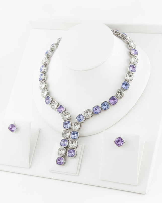 Aureline Blue and Clear Zirconia Jewelry Set – Silver Finish