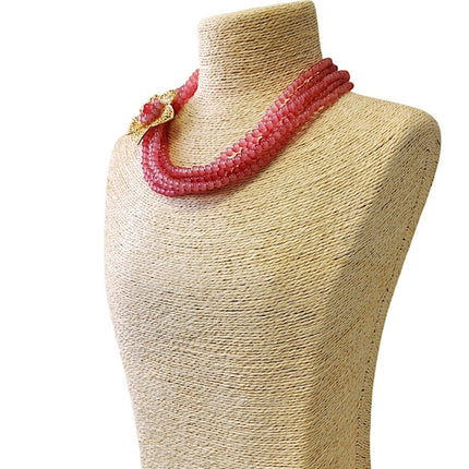Short Pink Layered Necklace | Flower | Floral | Beaded Boho