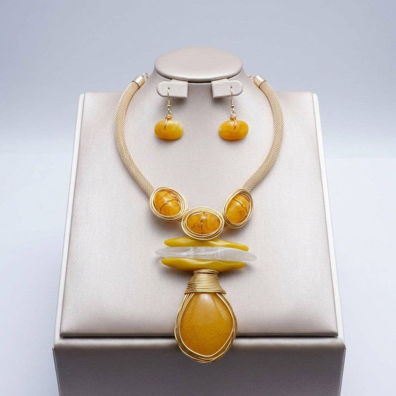 Mustard Yellow Teardrop Pendant Handmade Necklace