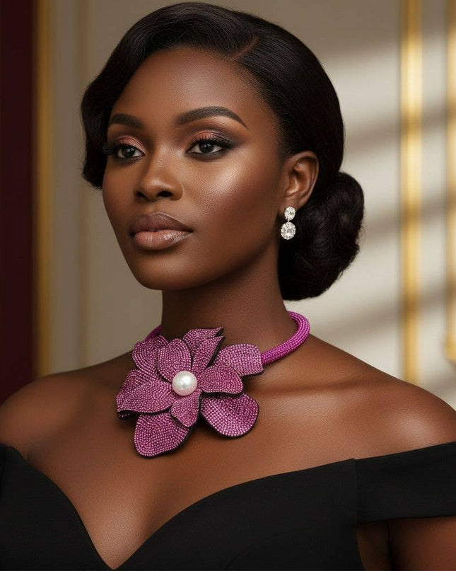 Brilliant Fuchsia Blooming Flower Choker Necklace
