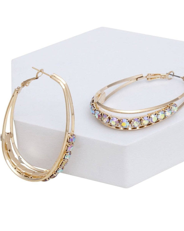 Hoops Oval Gold Split Aurbo Rhinestone Earrings