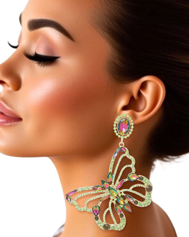 Dangle XL Pink Green Glam Butterfly Post Earrings