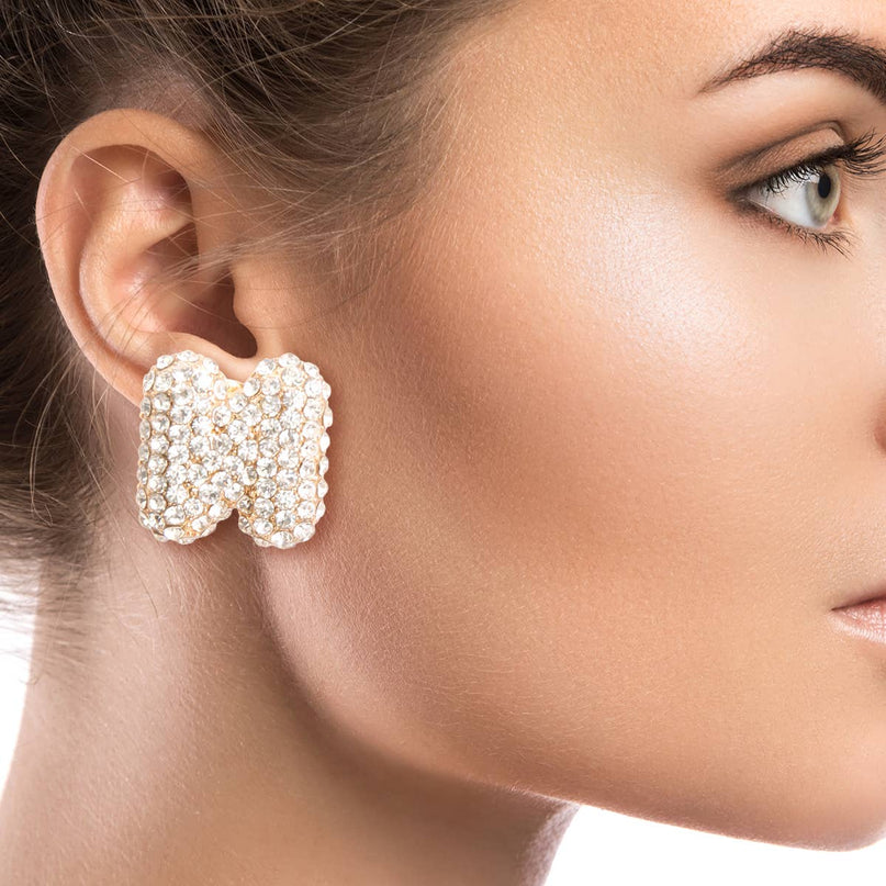 Letter N Rhinestone Initial Stud Earrings for Women