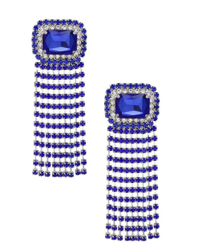Fringe Royal Blue Radiant Cut Crystal Earrings