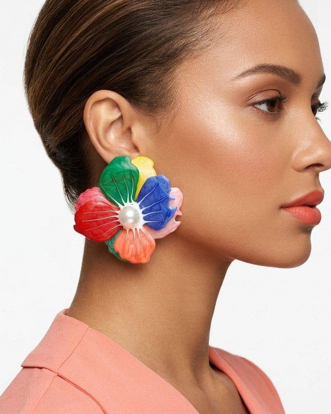 Multi Oversized Stud Painted Petal Flower Earrings
