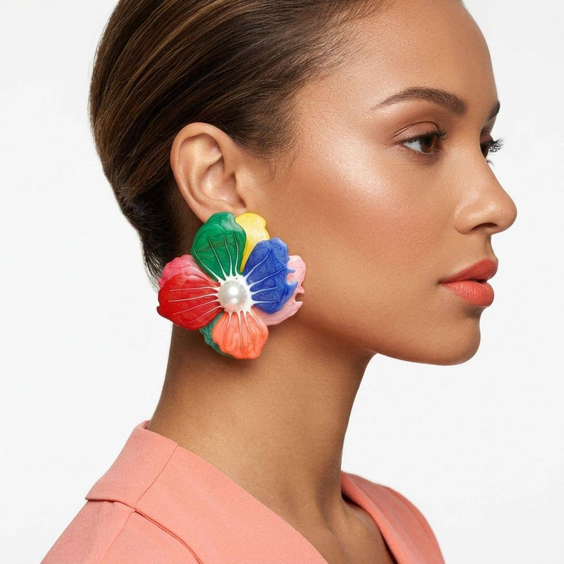 Multi Oversized Stud Painted Petal Flower Earrings