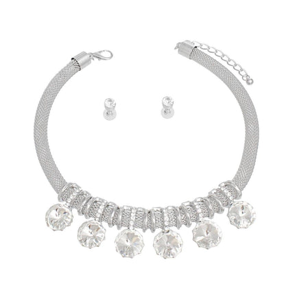 Choker Silver Mesh Round Crystal Slide Necklace