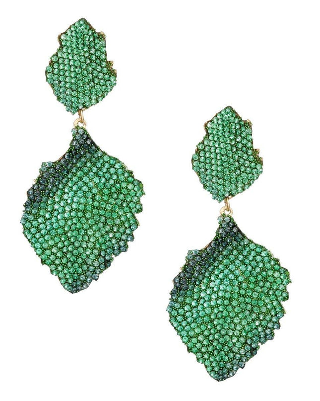 Drop Brilliant Green Pave Stone Petal Earrings