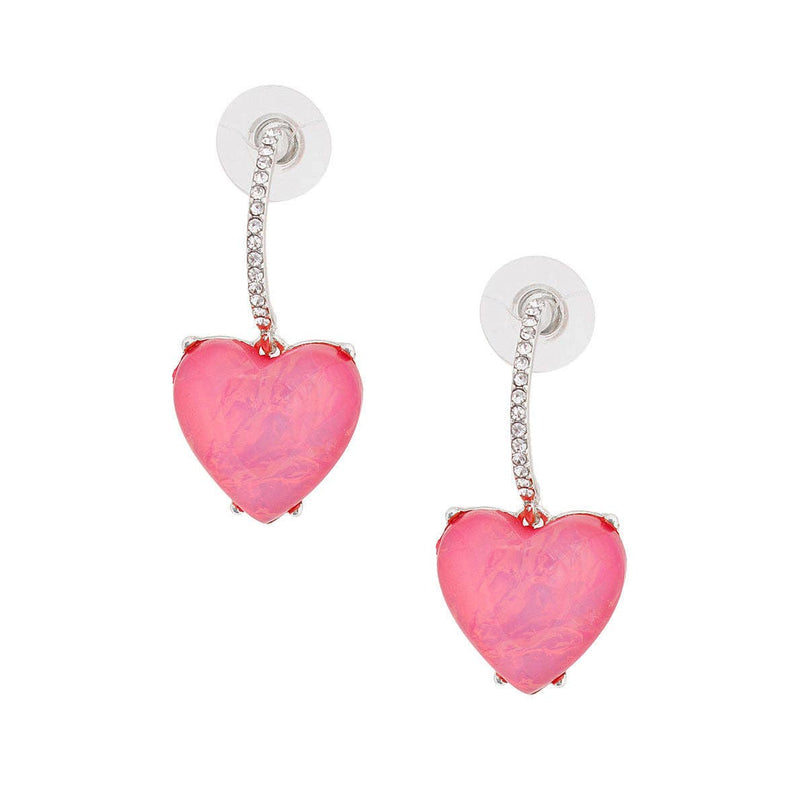 Silver Fuchsia Heart Huggie Hoop Earrings for Women