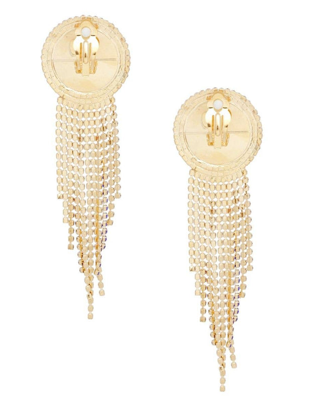 Clip On Royal Blue Pearl Dome Stone Fringe Earring