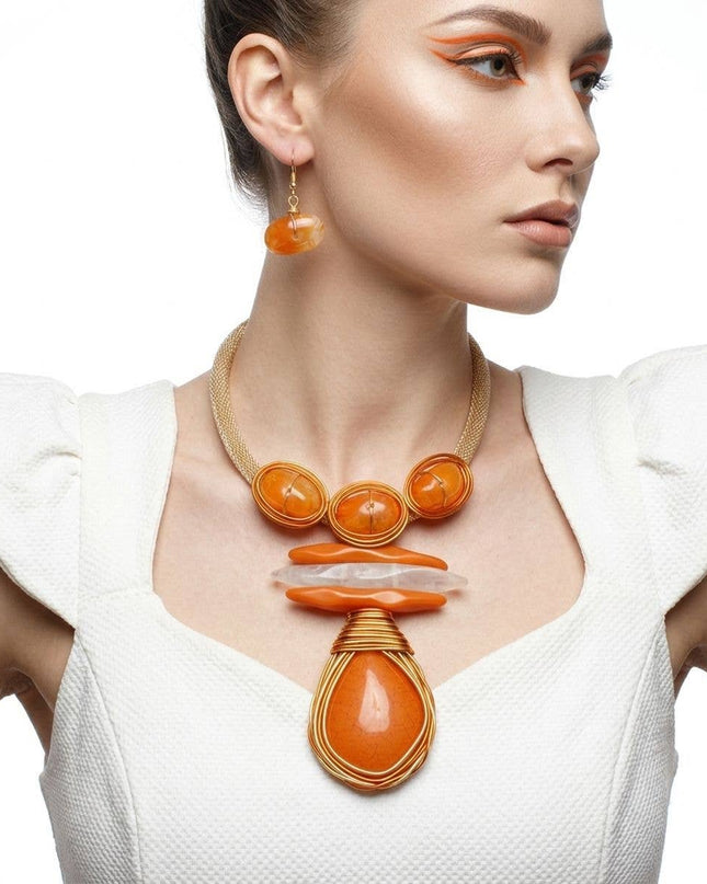 Bold Orange Teardrop Pendant Handmade Necklace