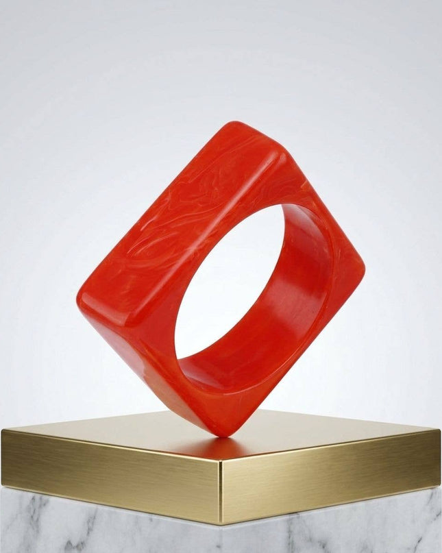 Bangle Coral Red Marbled Square Retro Bracelet