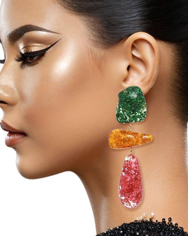 Teardrop Multicolor Resin Bead Chunky Earrings